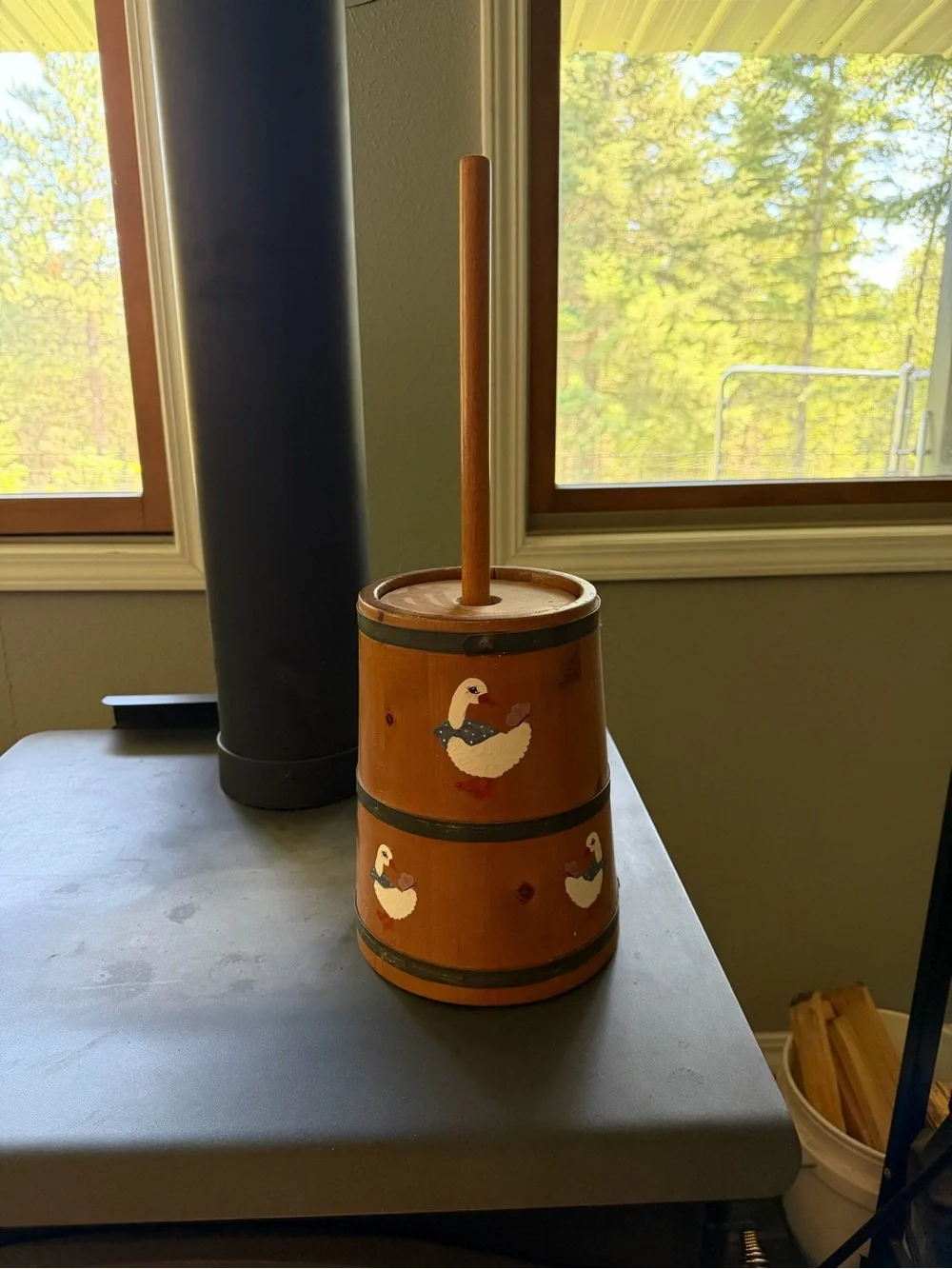 Wooden Duck-Accent Butter Churn - Rustic Brown